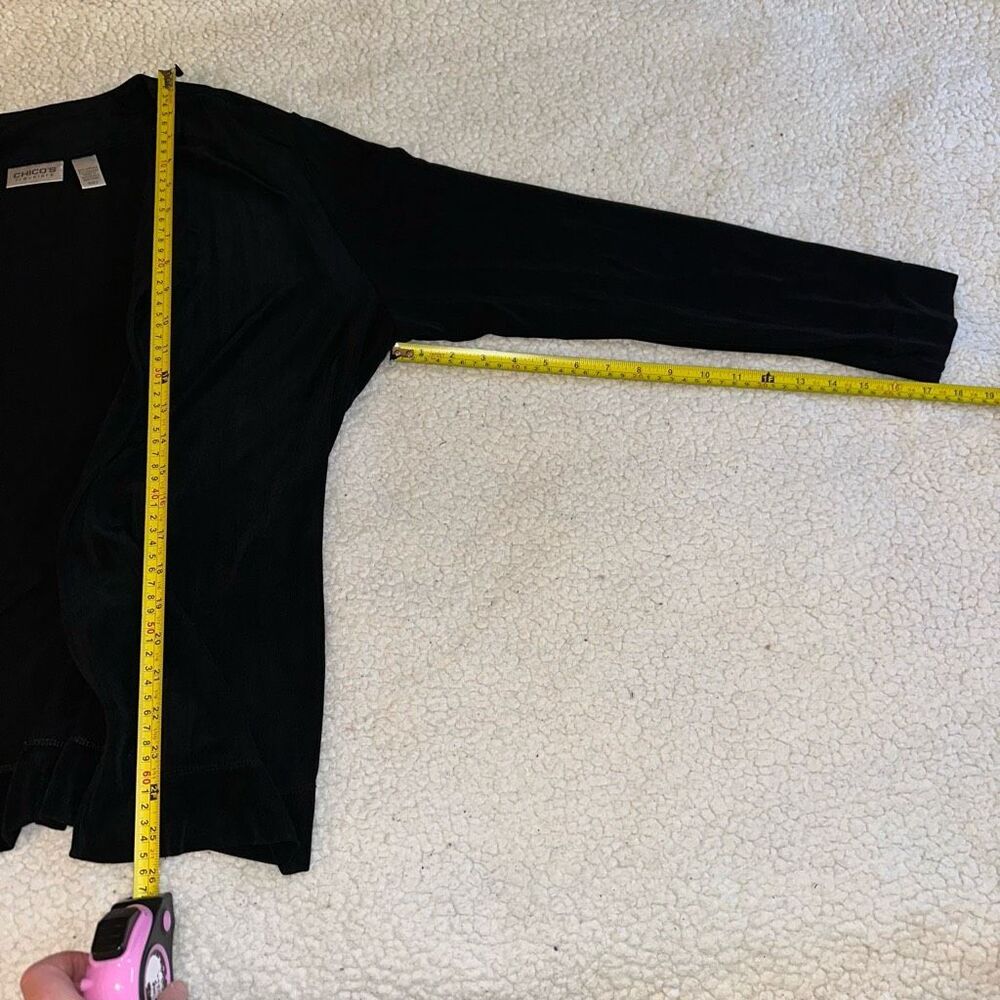 Chicos Travelers XL Open Front Slinky Long Sleeve Cardigan Solid Black Color EUC - Picture 10 of 11
